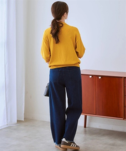 nissen（ニッセン）の「５分袖ポロ衿ニット＜大きいサイズ有＞（ニット/セーター・レディース・ブラック/イエロー・S/M/L/LL）」の4枚目の写真