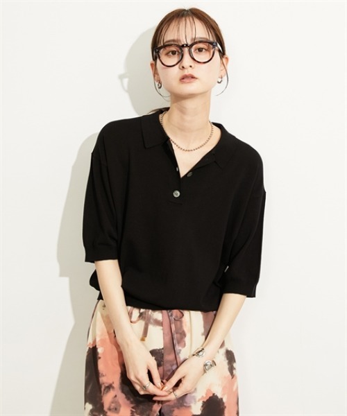 nissen（ニッセン）の「５分袖ポロ衿ニット＜大きいサイズ有＞（ニット/セーター・レディース・ブラック/イエロー・S/M/L/LL）」の18枚目の写真