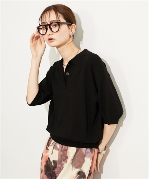 nissen（ニッセン）の「５分袖ポロ衿ニット＜大きいサイズ有＞（ニット/セーター・レディース・ブラック/イエロー・S/M/L/LL）」の19枚目の写真