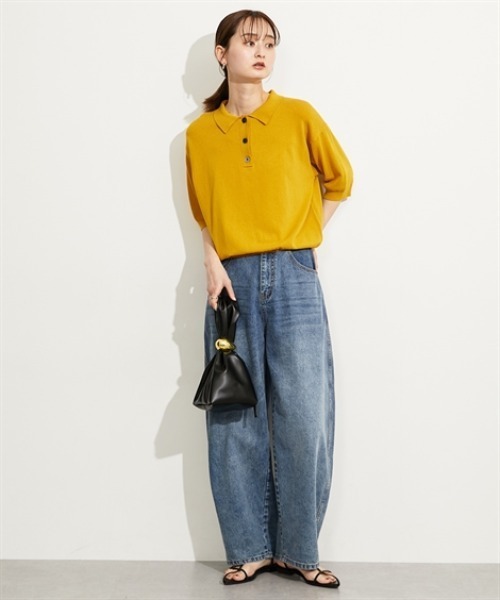 nissen（ニッセン）の「５分袖ポロ衿ニット＜大きいサイズ有＞（ニット/セーター・レディース・ブラック/イエロー・S/M/L/LL）」の9枚目の写真