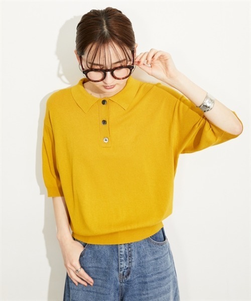 nissen（ニッセン）の「５分袖ポロ衿ニット＜大きいサイズ有＞（ニット/セーター・レディース・ブラック/イエロー・S/M/L/LL）」の7枚目の写真