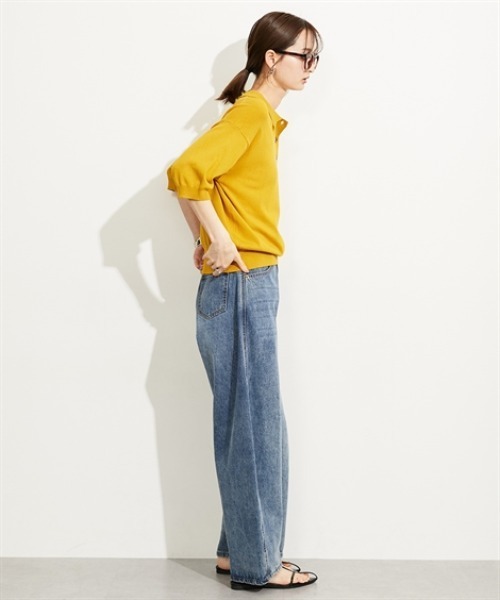 nissen（ニッセン）の「５分袖ポロ衿ニット＜大きいサイズ有＞（ニット/セーター・レディース・ブラック/イエロー・S/M/L/LL）」の10枚目の写真