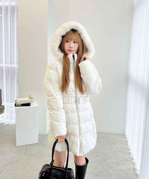 INGNI ファー＋フード付ウエストベルトエコダウンコート セール】ファーフード付ウエストベルトエコダウンコート（ダウン