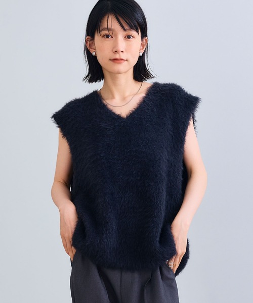 CROSS FUNCTION(クロスファンクション)の「《洗える》2点セット エブ楽 フェザーニットベスト&リブニット【CROSS FUNCTION/クロスファンクション】(ニット/セーター・レディース・チャコールグレー/ベージュ・M/L/LL)」の9枚目の写真