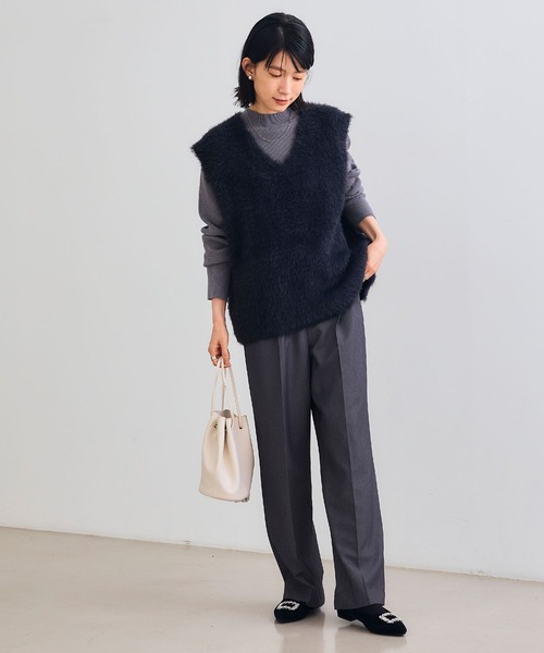 CROSS FUNCTION(クロスファンクション)の「《洗える》2点セット エブ楽 フェザーニットベスト&リブニット【CROSS FUNCTION/クロスファンクション】(ニット/セーター・レディース・チャコールグレー/ベージュ・M/L/LL)」の4枚目の写真