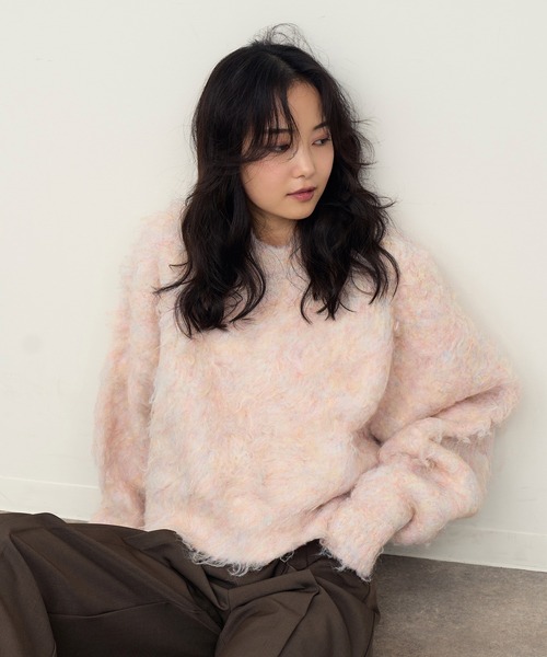 NOGLE(ノグル)の「【NOGLE/ノグル】MIXシャギーボリュームショートニット(ニット/セーター・レディース・ブラウン/レッド/ベージュ/ブルー/ピンク・FREE)」の16枚目の写真