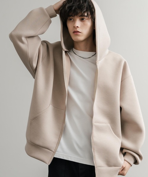 Rocky Monroe(ロッキーモンロー)の「ルーズシルエットペールトーンダンボールニットフルジップパーカー(パーカー・メンズ・ピンク/ブルー/ミント/ブラック/ベージュ/ネイビー/グレー/ホワイト・L/M/XL)」の4枚目の写真