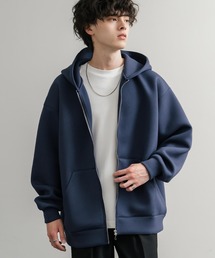 ルーズシルエットペールトーンダンボールニットフルジップパーカー