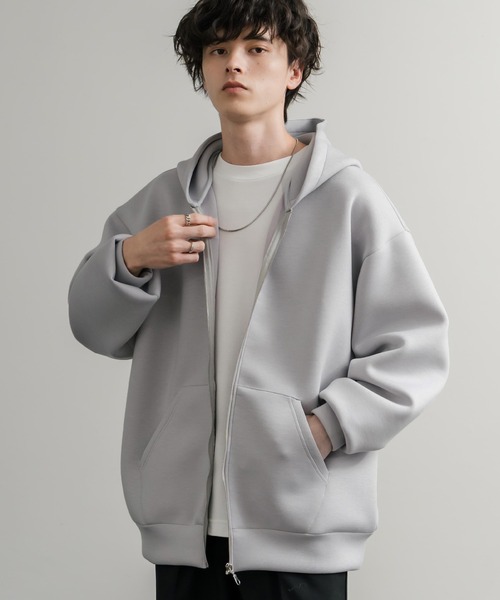 Rocky Monroe(ロッキーモンロー)の「ルーズシルエットペールトーンダンボールニットフルジップパーカー(パーカー・メンズ・ピンク/ブルー/ミント/ブラック/ベージュ/ネイビー/グレー/ホワイト・L/M/XL)」の3枚目の写真