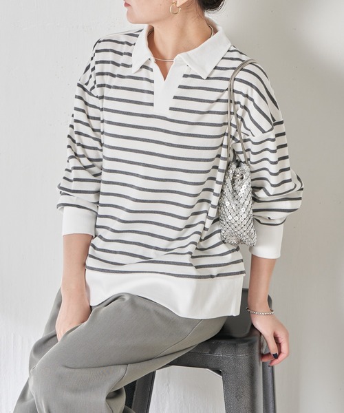 COLLAGE GALLARDAGALANTE（コラージュガリャルダガランテ）の「ボーダーポンチプルオーバー（Tシャツ/カットソー・レディース・ブラック/ホワイト・FREE）」の2枚目の写真