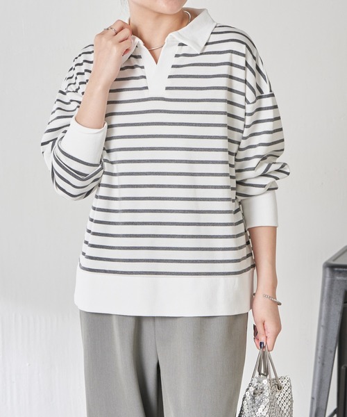 COLLAGE GALLARDAGALANTE（コラージュガリャルダガランテ）の「ボーダーポンチプルオーバー（Tシャツ/カットソー・レディース・ブラック/ホワイト・FREE）」の4枚目の写真