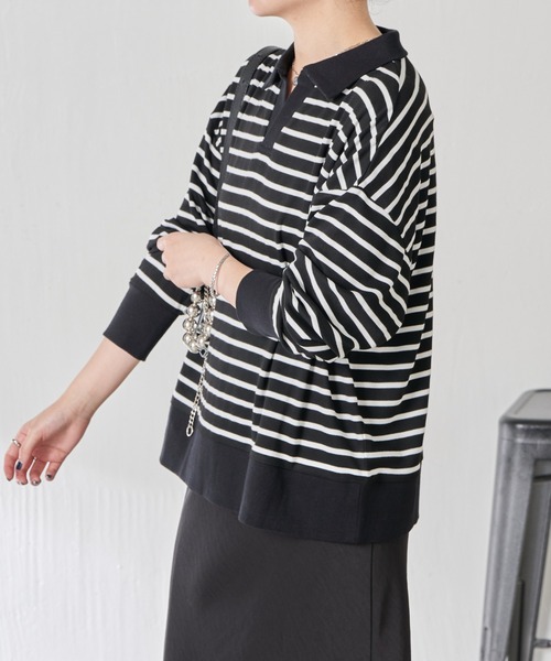 COLLAGE GALLARDAGALANTE（コラージュガリャルダガランテ）の「ボーダーポンチプルオーバー（Tシャツ/カットソー・レディース・ブラック/ホワイト・FREE）」の13枚目の写真