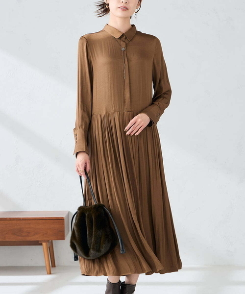 【洗える】ウエスト切替ギャザーワンピース