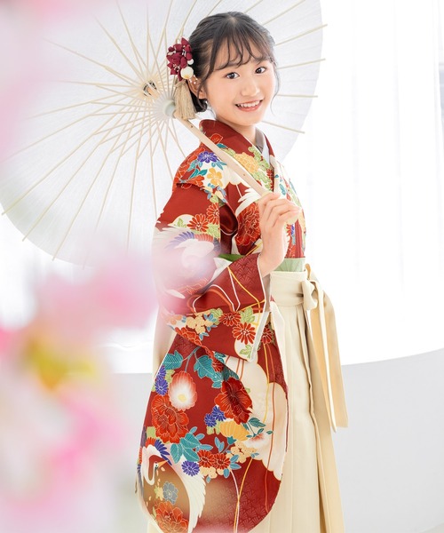 [SOUBIEN] ソウビエン 袴+髪飾り一式+足袋 セット floro by SOUBIEN】ハイジュニア袴4点セット（着物・襦袢・下帯・袴