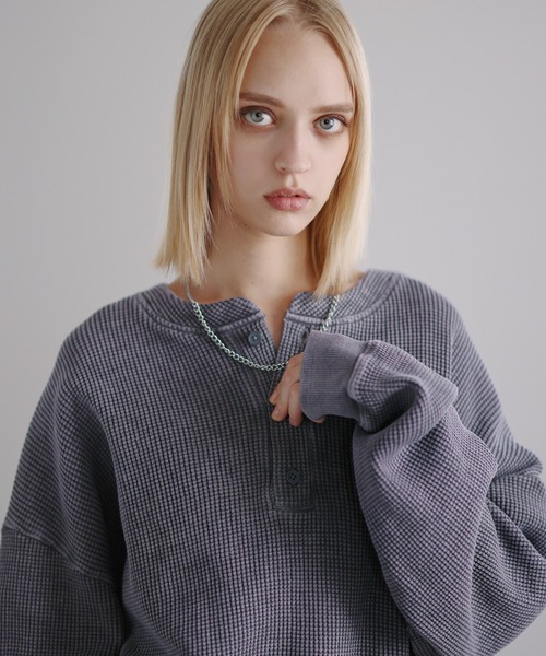 ROCHEM（ローシェン）の「ヴィンテージ加工サーマルヘンリーネックスウェット（スウェット・メンズ・ブラック/グレー/ブラウン/ネイビー・L/M/S/XS）」の7枚目の写真