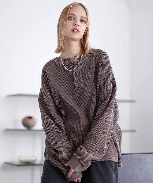 ROCHEM（ローシェン）の「ヴィンテージ加工サーマルヘンリーネックスウェット（スウェット・メンズ・ブラック/グレー/ブラウン/ネイビー・L/M/S/XS）」の13枚目の写真