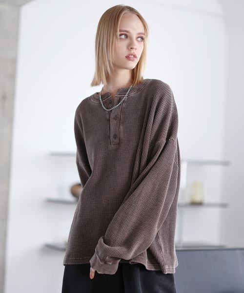 ROCHEM（ローシェン）の「ヴィンテージ加工サーマルヘンリーネックスウェット（スウェット・メンズ・ブラック/グレー/ブラウン/ネイビー・L/M/S/XS）」の14枚目の写真