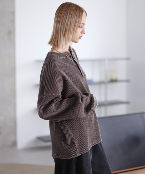 ROCHEM（ローシェン）の「ヴィンテージ加工サーマルヘンリーネックスウェット（スウェット・メンズ・ブラック/グレー/ブラウン/ネイビー・L/M/S/XS）」の15枚目の写真