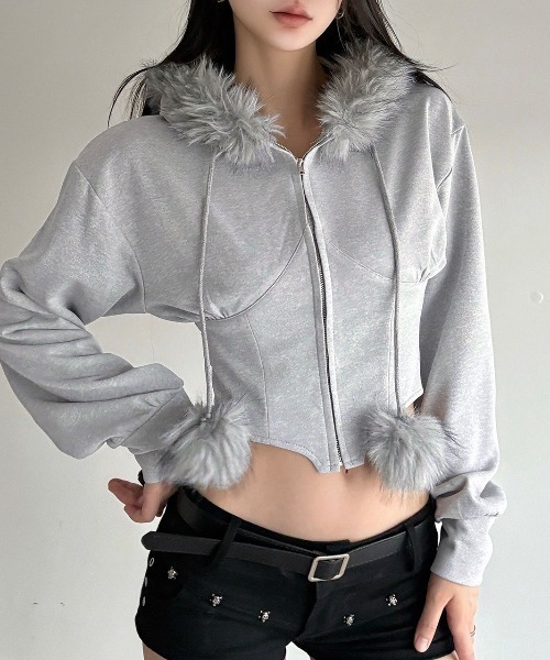 VIBGYOR(ヴィブジョー)の「【LAMPOON】コルセットジップパーカー(パーカー・レディース・グレー・LARGE/SMALL/MEDIUM)」の6枚目の写真
