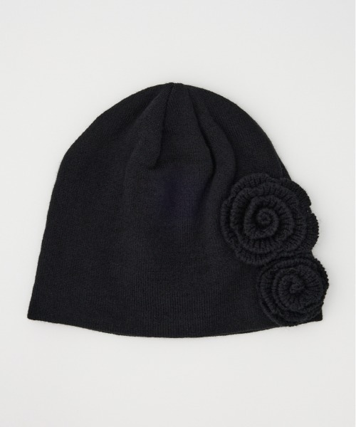 SLY（スライ）の「FLOWER MOTIF KNIT BEANIE フラワーモチーフ ニット ビーニー 秋服 冬服（ニットキャップ/ビーニー・レディース・ブラック/杢グレー/ブラウン・FREE）」の2枚目の写真
