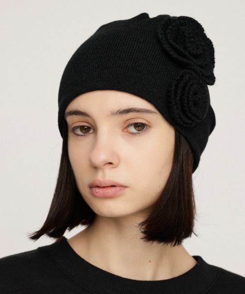 SLY（スライ）の「FLOWER MOTIF KNIT BEANIE フラワーモチーフ ニット ビーニー 秋服 冬服（ニットキャップ/ビーニー・レディース・ブラック/杢グレー/ブラウン・FREE）」の10枚目の写真