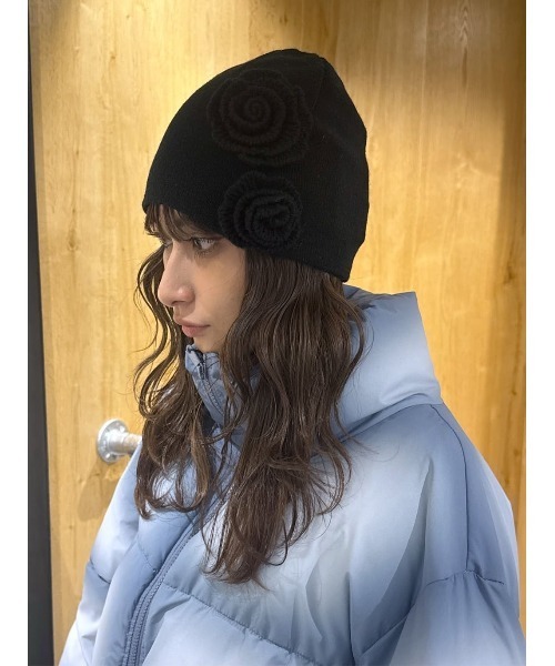 セール】FLOWER MOTIF KNIT BEANIE フラワーモチーフ ニット ビーニー