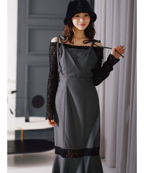MERCURYDUO（マーキュリーデュオ）の「レースパネル切替ワンピース（ワンピース・レディース・グレー/ブラウン・SMALL/MEDIUM）」の3枚目の写真