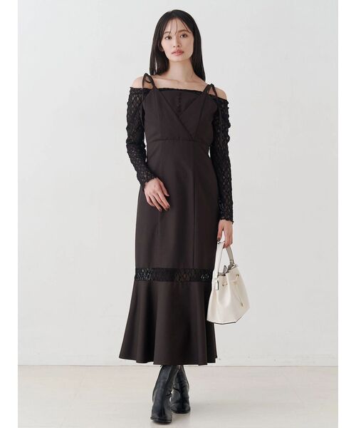 MERCURYDUO（マーキュリーデュオ）の「レースパネル切替ワンピース（ワンピース・レディース・グレー/ブラウン・SMALL/MEDIUM）」の4枚目の写真