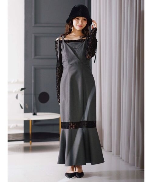 MERCURYDUO（マーキュリーデュオ）の「レースパネル切替ワンピース（ワンピース・レディース・グレー/ブラウン・SMALL/MEDIUM）」の5枚目の写真