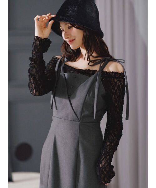 MERCURYDUO（マーキュリーデュオ）の「レースパネル切替ワンピース（ワンピース・レディース・グレー/ブラウン・SMALL/MEDIUM）」の6枚目の写真