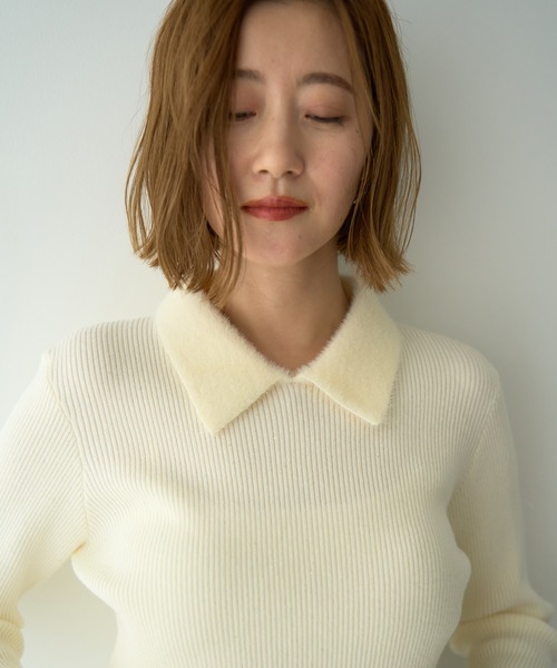 YECCA VECCA（イェッカヴェッカ）の「フェザー襟スパンコールニット（ニット/セーター・レディース・アイボリー/グレー・FREE）」の22枚目の写真
