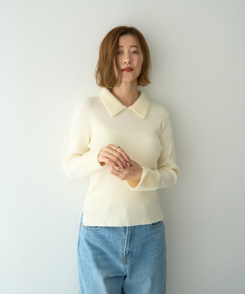 YECCA VECCA（イェッカヴェッカ）の「フェザー襟スパンコールニット（ニット/セーター・レディース・アイボリー/グレー・FREE）」の17枚目の写真