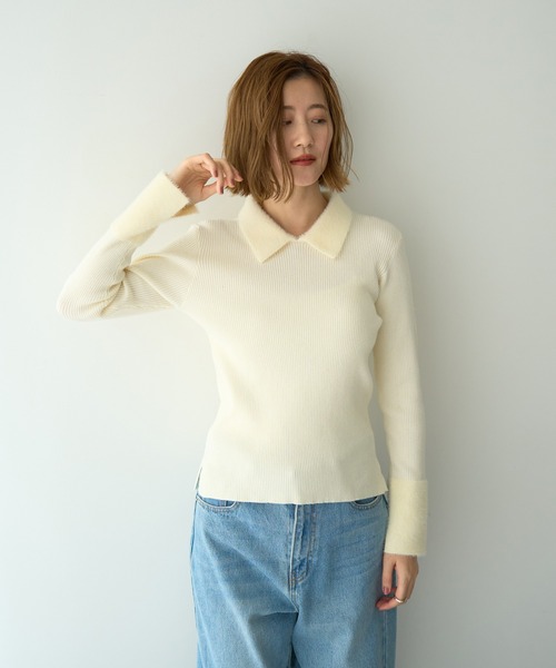 YECCA VECCA（イェッカヴェッカ）の「フェザー襟スパンコールニット（ニット/セーター・レディース・アイボリー/グレー・FREE）」の18枚目の写真