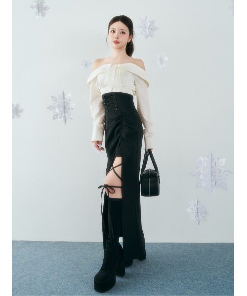 Darich（ダーリッチ）の「スリットコルセットロングスカート（スカート・レディース・グレー/ブラック/ホワイト・FREE/FS）」の9枚目の写真