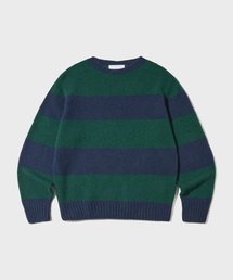 PURE WOOL WHOLEGARMENT STRIPE KNIT_GREEN/BLUE