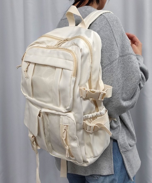 Lots of Love(ロッツオブラブ)の「【2color】クリアポケットナイロンバックパック(バックパック/リュック・レディース・アイボリー/ブラック・FREE)」の1枚目の写真