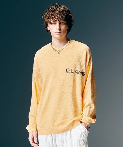 glamb(グラム)の「Hand Beaded Logo Knit / ハンドビーデッドロゴニット(ニット/セーター・メンズ・イエロー/ブラック/ブルー・S/M/L)」の1枚目の写真