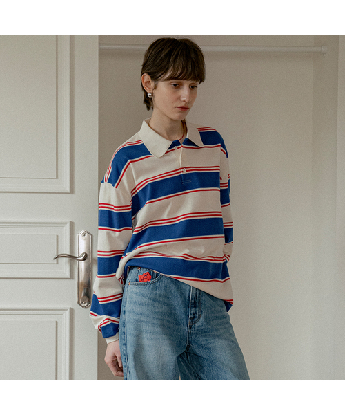 A3509 マルチストライプカラーTシャツ_Blue