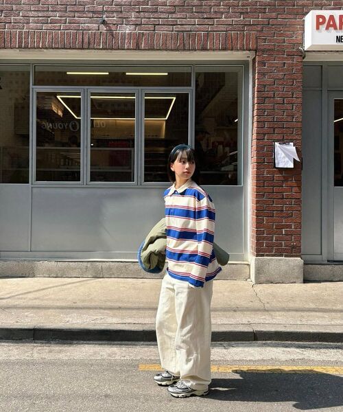 VANONE ATELIER(バノンアトリエ)の「A3509 マルチストライプカラーTシャツ_Blue(ポロシャツ・レディース・ブルー・FREE)」の3枚目の写真
