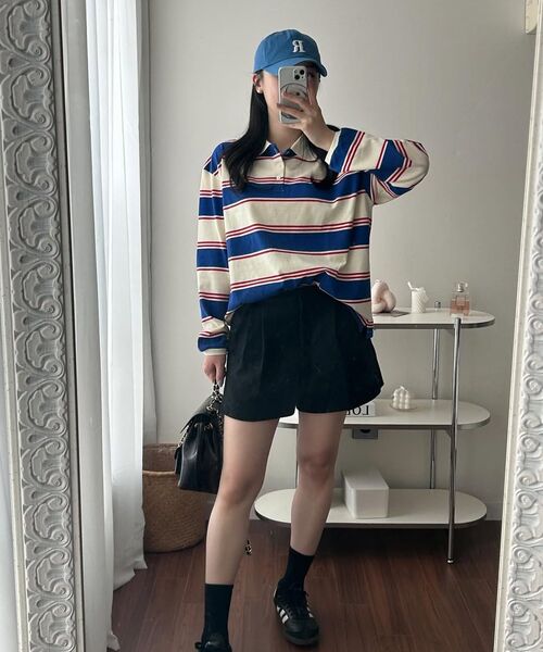VANONE ATELIER(バノンアトリエ)の「A3509 マルチストライプカラーTシャツ_Blue(ポロシャツ・レディース・ブルー・FREE)」の4枚目の写真