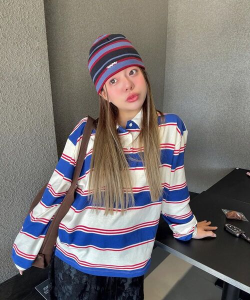 VANONE ATELIER(バノンアトリエ)の「A3509 マルチストライプカラーTシャツ_Blue(ポロシャツ・レディース・ブルー・FREE)」の5枚目の写真