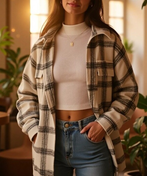 cammie(キャミー)の「チェック柄ジャケット(その他アウター・レディース・ブラウン/ホワイト・M/L)」の9枚目の写真