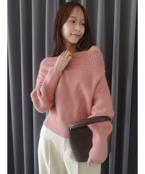 LAGUNAMOON（ラグナムーン）の「CHNラクーンブレンドビジューオフショルニットプルオーバー（ニット/セーター・レディース・ホワイト/ピンク/ブラック・FREE）」の8枚目の写真