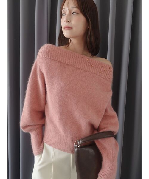 LAGUNAMOON（ラグナムーン）の「CHNラクーンブレンドビジューオフショルニットプルオーバー（ニット/セーター・レディース・ホワイト/ピンク/ブラック・FREE）」の9枚目の写真