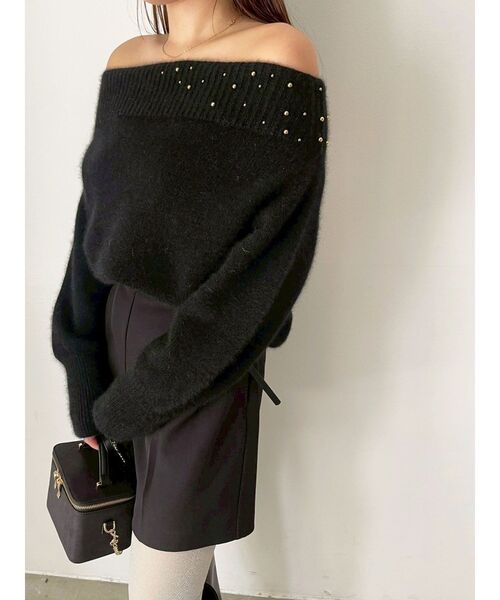 LAGUNAMOON（ラグナムーン）の「CHNラクーンブレンドビジューオフショルニットプルオーバー（ニット/セーター・レディース・ホワイト/ピンク/ブラック・FREE）」の14枚目の写真