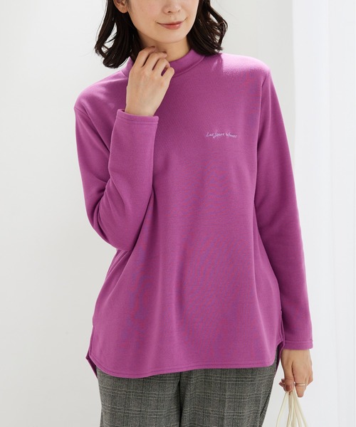 BELLUNA PLUS(ベルーナ)の「ロゴ刺しゅう裏起毛ニットソーチュニック(Tシャツ/カットソー・レディース・ピンク/ブルーグレー/杢グレー/ブラック・MEDIUM/X-LARGE/LARGE)」の1枚目の写真
