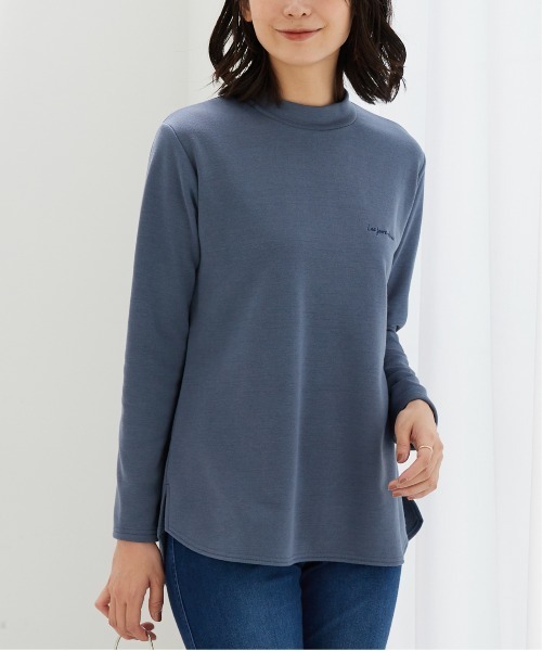 BELLUNA PLUS(ベルーナ)の「ロゴ刺しゅう裏起毛ニットソーチュニック(Tシャツ/カットソー・レディース・ピンク/ブルーグレー/杢グレー/ブラック・MEDIUM/X-LARGE/LARGE)」の3枚目の写真