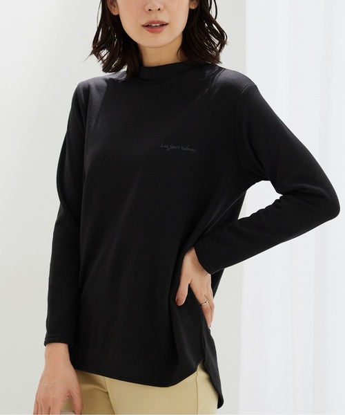 BELLUNA PLUS(ベルーナ)の「ロゴ刺しゅう裏起毛ニットソーチュニック(Tシャツ/カットソー・レディース・ピンク/ブルーグレー/杢グレー/ブラック・MEDIUM/X-LARGE/LARGE)」の2枚目の写真