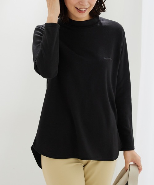 BELLUNA PLUS(ベルーナ)の「ロゴ刺しゅう裏起毛ニットソーチュニック(Tシャツ/カットソー・レディース・ピンク/ブルーグレー/杢グレー/ブラック・MEDIUM/X-LARGE/LARGE)」の7枚目の写真