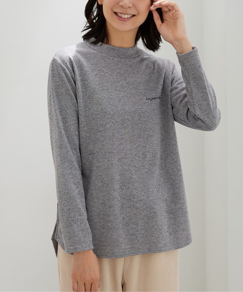 BELLUNA PLUS(ベルーナ)の「ロゴ刺しゅう裏起毛ニットソーチュニック(Tシャツ/カットソー・レディース・ピンク/ブルーグレー/杢グレー/ブラック・MEDIUM/X-LARGE/LARGE)」の14枚目の写真
